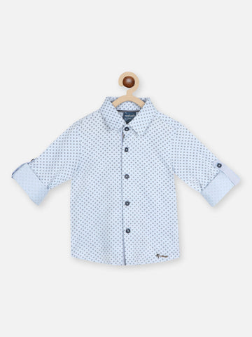 Boys Standard Geometric Printed Roll Up Sleeves Pure Cotton Casual Shirt