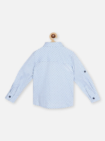Boys Standard Geometric Printed Roll Up Sleeves Pure Cotton Casual Shirt