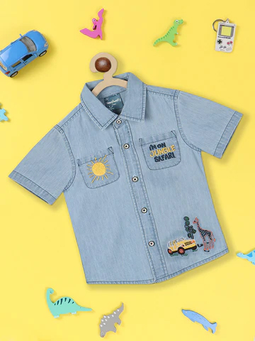 Boys Standard Embroidered Cotton Linen Tailored Fit Casual Shirt