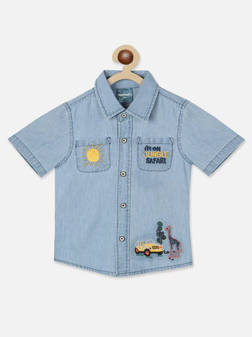 Boys Standard Embroidered Cotton Linen Tailored Fit Casual Shirt