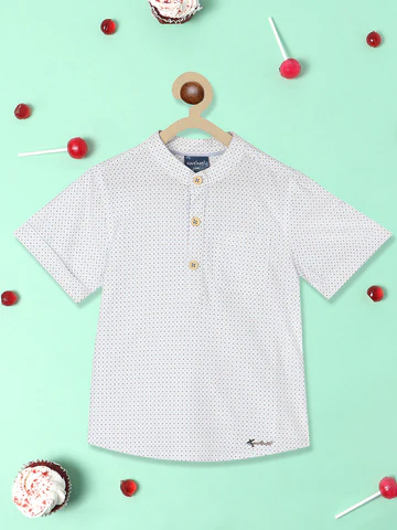 Boys Standard Polka Dots Printed Band Collar Pure Cotton Casual Shirt