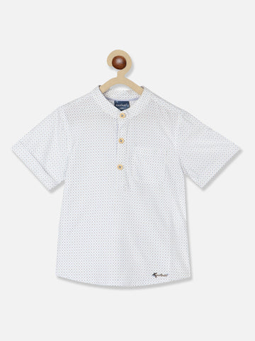 Boys Standard Polka Dots Printed Band Collar Pure Cotton Casual Shirt