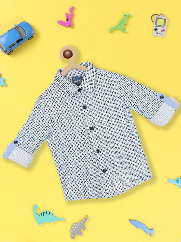 Boys Standard Opaque Geometric Printed Pure Cotton Casual Shirt