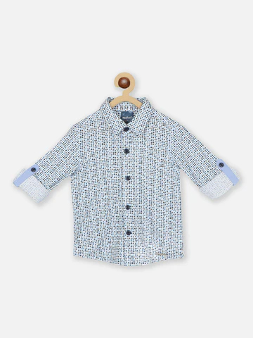 Boys Standard Opaque Geometric Printed Pure Cotton Casual Shirt