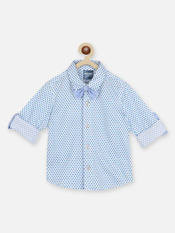 Boys Standard Geometric Printed Roll Up Sleeves Pure Cotton Casual Shirt