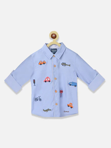 Boys Standard Embroidered Roll Up Sleeves Casual Shirt