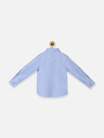 Boys Standard Embroidered Roll Up Sleeves Casual Shirt