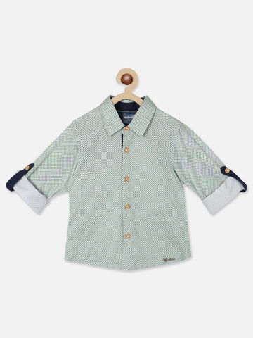 Boys Standard Geometric Printed Roll Up Sleeves Pure Cotton Casual Shirt