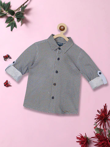 Standard Geometric Printed Roll Up Sleeves Pure Cotton Casual Shirt