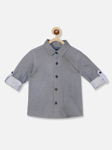 Standard Geometric Printed Roll Up Sleeves Pure Cotton Casual Shirt