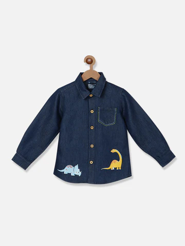 Boys Standard Fit Graphic Printed Denim Pure Cotton Casual Shirt