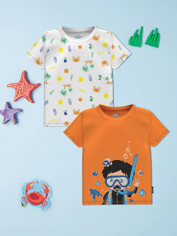 Boys Pack Of 2 Graphic Printed Cotton T-shirts