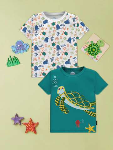Boys Pack Of 2 Graphic Printed Cotton T-Shirts