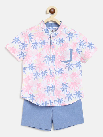 Boy Blue Pink Printed Shirt With Shorts