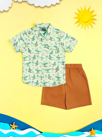 Boys Multicoloured Printed Shirt with Shorts