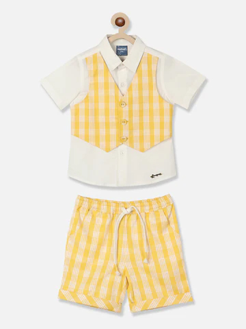 Boys Checked Pure Cotton Shirt With Shorts