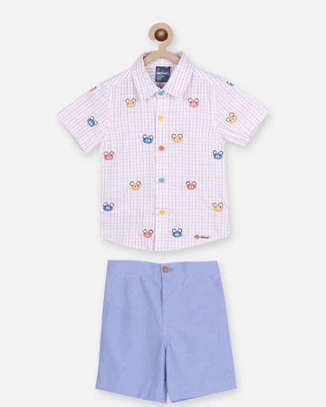 Boys Printed Pure Cotton Shirt With Shorts