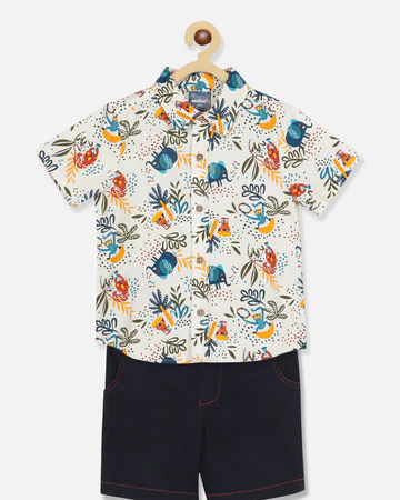 Nautinati Boys Printed Pure Cotton Shirt With Shorts