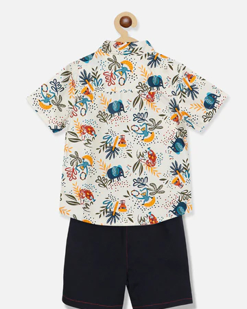 Nautinati Boys Printed Pure Cotton Shirt With Shorts