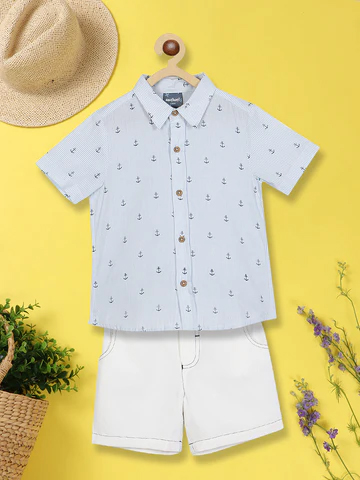Boys Printed Pure Cotton Shirt With Shorts