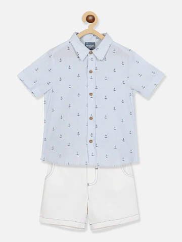 Boys Printed Pure Cotton Shirt With Shorts