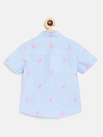 Boys Blue White Striped Pure Cotton Shirt with Shorts