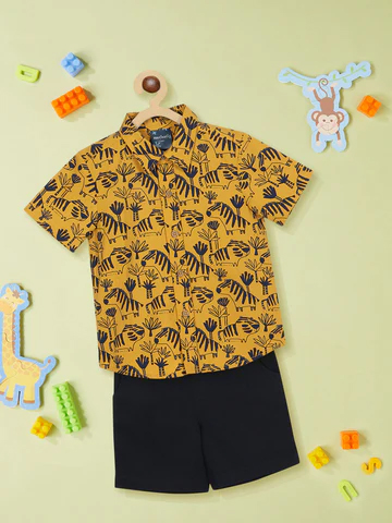 Boys Printed Pure Cotton Shirt With Shorts