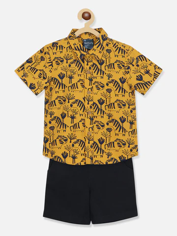Boys Printed Pure Cotton Shirt With Shorts