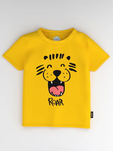 Boys Yellow-Blue Animal Print Round Neck Pure Cotton Tshirt (Pack of 2)