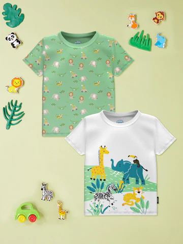 Boys Pack Of 2 Graphic Printed Cotton T-shirts