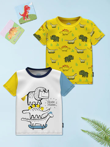 Boys Pack Of 2 Graphic Printed Cotton T-shirts