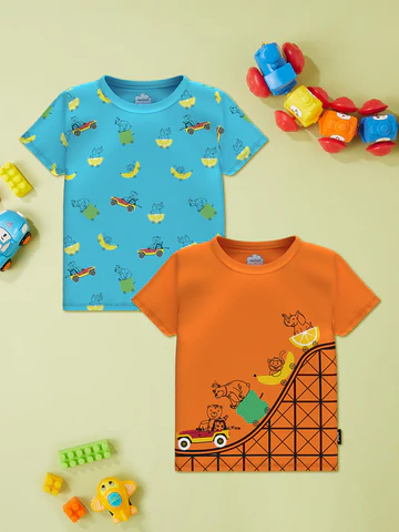 Boys Pack Of 2 Graphic Printed Cotton T-Shirts