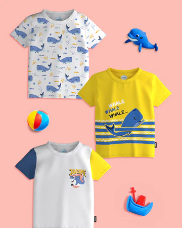 Boys Yellow-White Graphic Printed Half Sleeve Pack of 3 T-Shirt