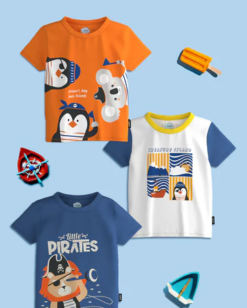Boys Cobaltblue-Orange-White Graphic Printed Half Sleeve Pack of 3 T-Shirt