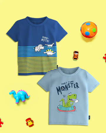 Boys Lightblue-CobaltBlue Graphic Printed Half Sleeve Pack of 2 T-Shirt