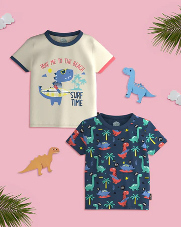 Boys Offwhite-Navy Graphic Printed Half Sleeve Pack of 2 T-Shirt