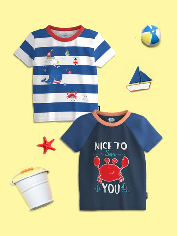 Boys White-NavyBlue Graphic Printed Half Sleeve Pack of 2 T-Shirt