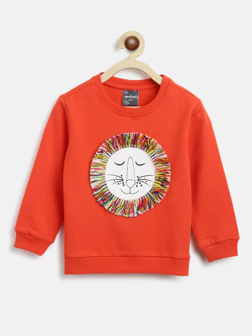 Boys Orange Printed Sweatshirt