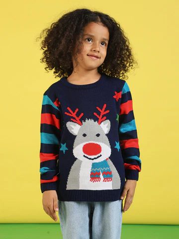 Boys Graphic Printed Jacquard-Knit Ribbed Acrylic Pullover
