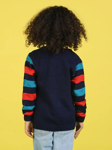 Boys Graphic Printed Jacquard-Knit Ribbed Acrylic Pullover