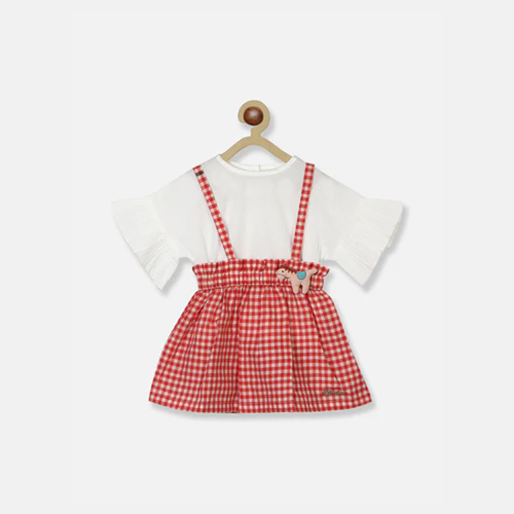 Girls Checked Applique Detail Pure Cotton Shirt Dress
