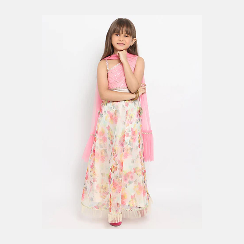 Girls Checked High Neck Puff Sleeves Sheath Dress