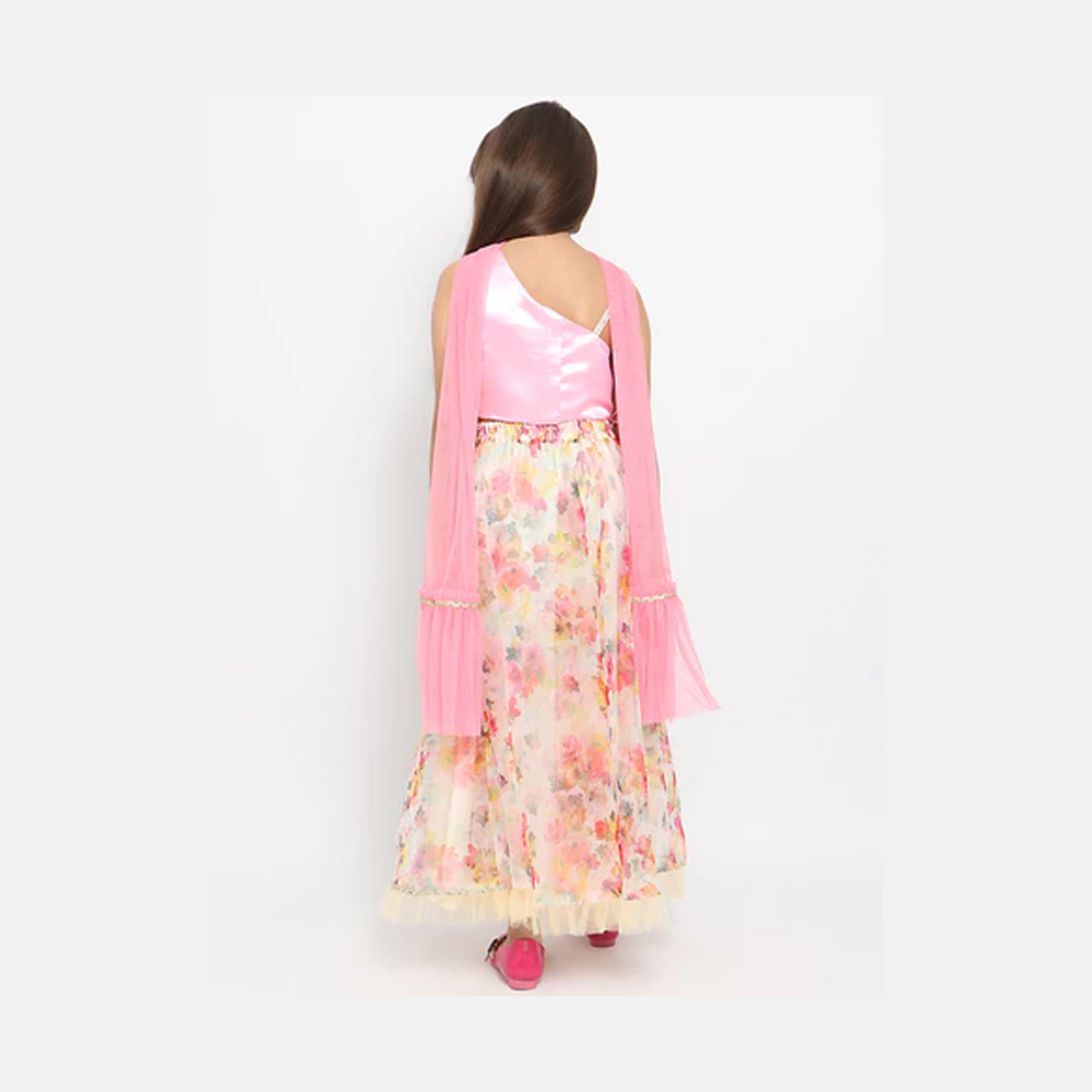 Girls Checked High Neck Puff Sleeves Sheath Dress