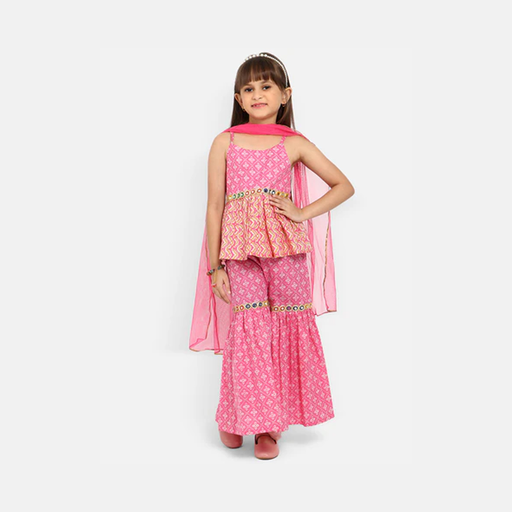 Girls Floral Corsage Peter Pan Collar Puff Sleeve Net Tulle Fit Flare Dress