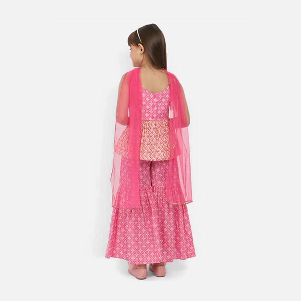 Girls Floral Corsage Peter Pan Collar Puff Sleeve Net Tulle Fit Flare Dress