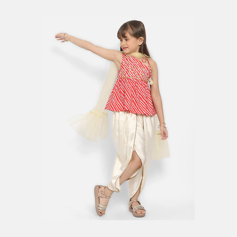 Girls Applique Detailed Flutter Sleeve Pure Cotton Denim A-Line Dress