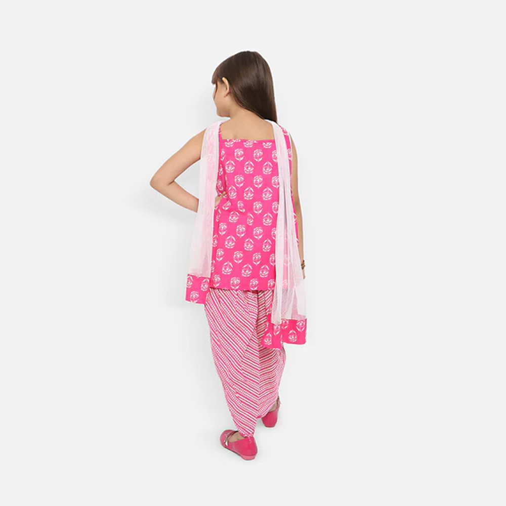 Girls Puff Sleeves A-Line Dress With Bow