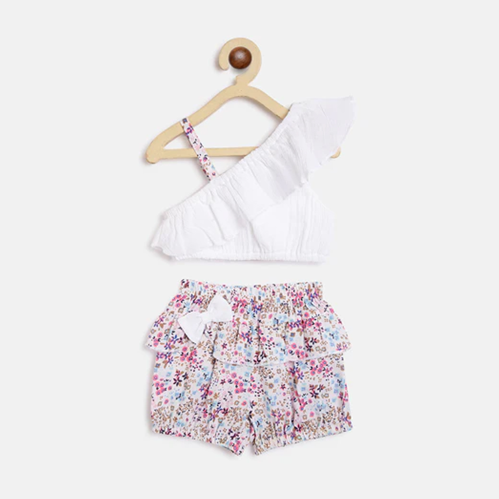 Girls Floral Self Design Sequinned Net Fit Flare Dress