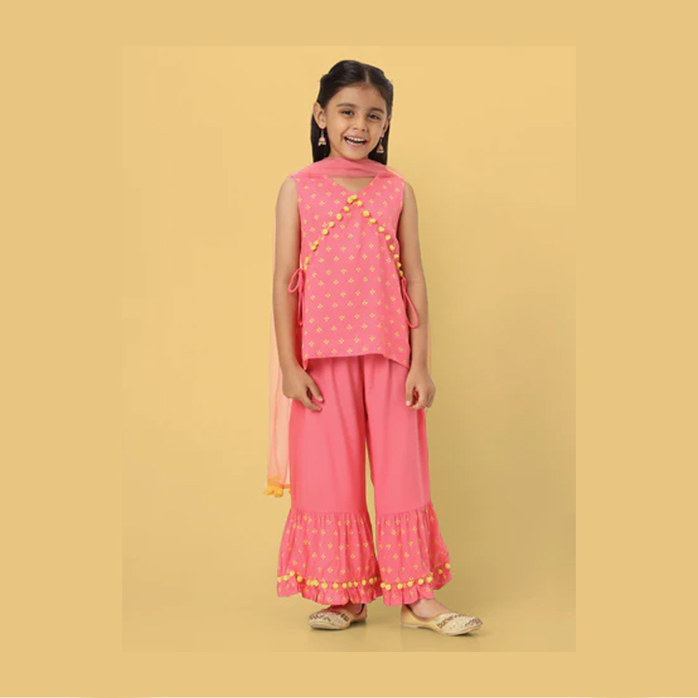 Girls Printed Crop Top With Palazzos
