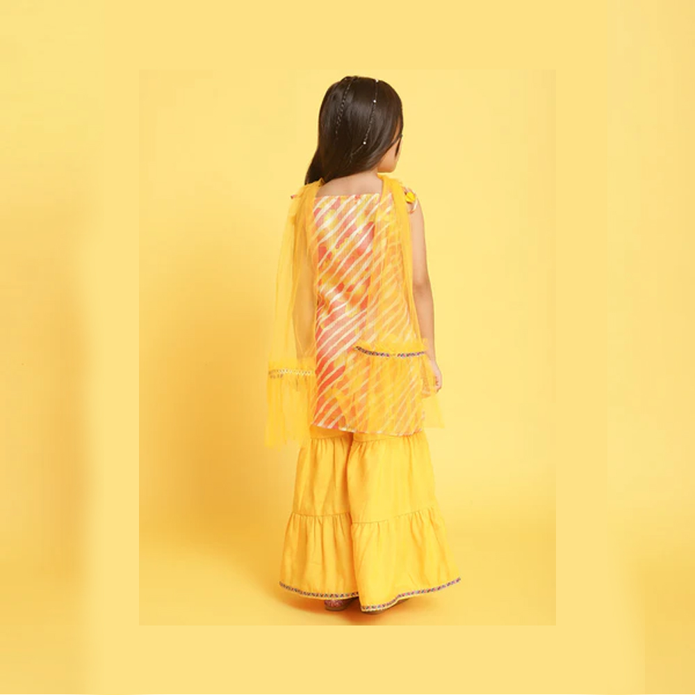 Girls Mustard-Multi Printed Sleeveless Polyester Ethenic